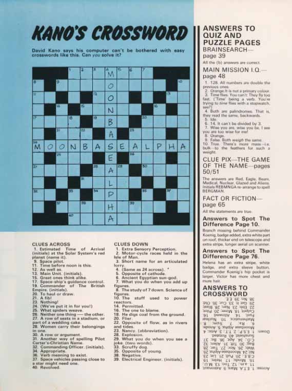 Crossword and Answers to Puzzles