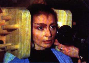 Catherine Schell in the make-up chair