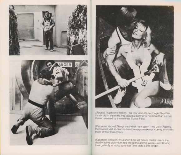 1. Koenig among the dormant Bringers of Wonder, 2. Koenig and Alan fight at the nuclear waste dumps, Alan under the influence of the Bringers of Wonder believes Koenig to be a thug attacking him, 3. Alan and his imaginary date, created by the Bringers of Wonder