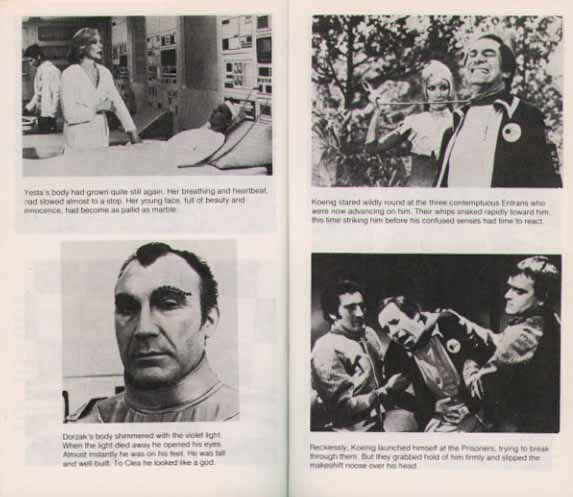 1. Helena treating Yesta in Dorzak, 2. Dorzak, 3. Koenig captured by one of Elizia's whip bearing guards, 4. Fellow prisoners on Devil's Planet, restraining Koenig