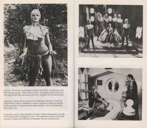 1. One of Elizia's huntresses, 2. Elizia surrounded by her huntresses, 3. Helena, under Dorzak's control, removes the mind protection device from Sahala