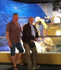 Robert E Wood (left), Nick Tate (middle), mammoth and smilodon (right)