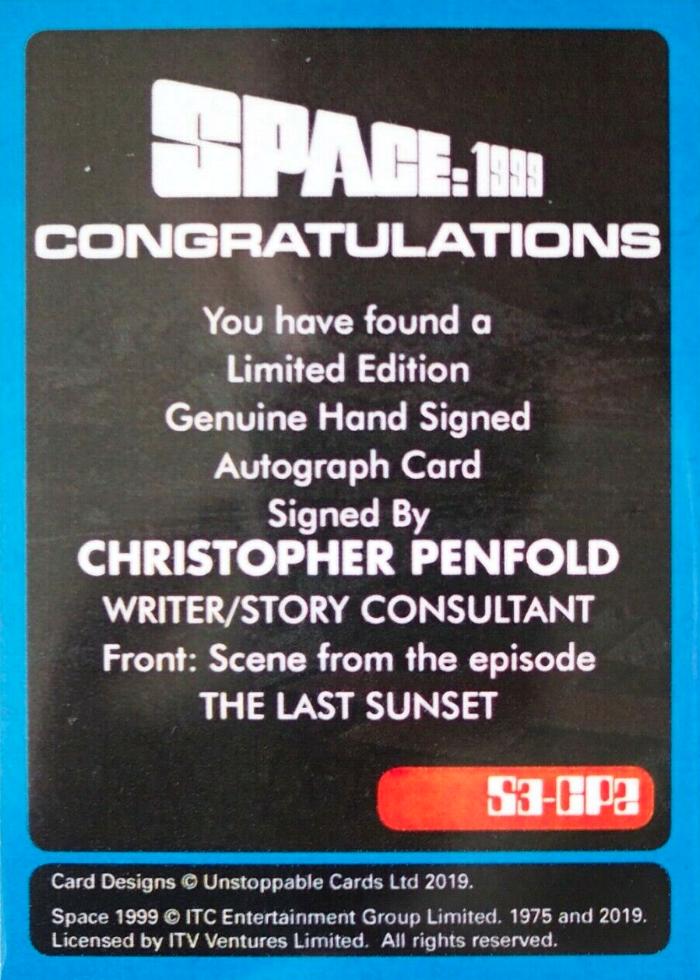 AUTOGRAPH CARD CHRISTOPER PENFOLD WRITER CP1 SPACE 1999 SERIES 2